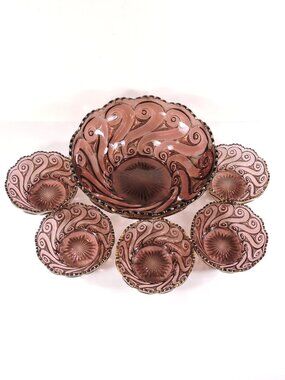 Vintage Amethyst Glass Berry Bowl Set - By L. E. Smith